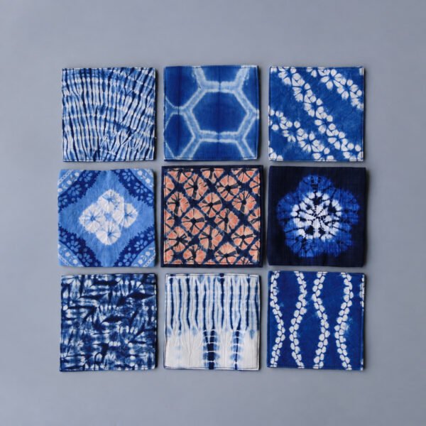 IMG_5492 Neuf dessous de verre en coton présentant différents motifs indigo Zharan