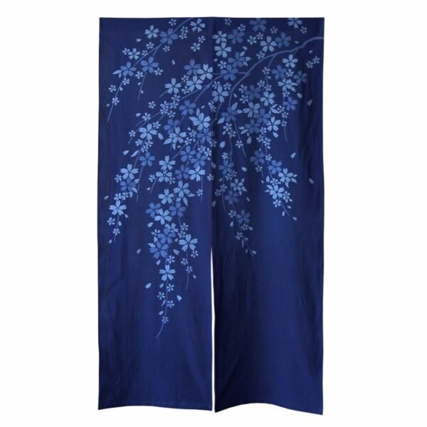 Rideau indigo Branches fleuries Rideau fendu en coton indigo au motif Branches fleuries