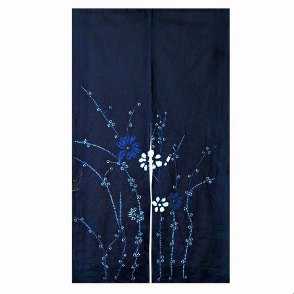 Rideau indigo Fleurs de nuit Rideau fendu en coton indigo au motif Fleurs de nuit