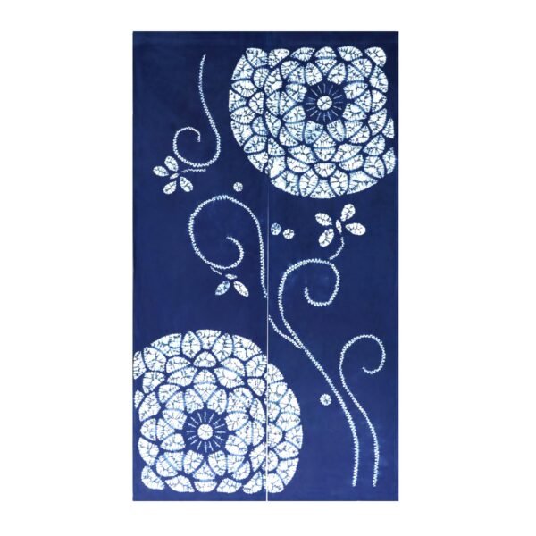 Rideau indigo Rosaces et volutes Rideau fendu en coton indigo au motif Rosaces et volutes