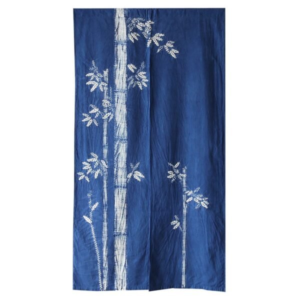 Rideau indigo Bambous Rideau fendu en coton indigo décoré de bambous