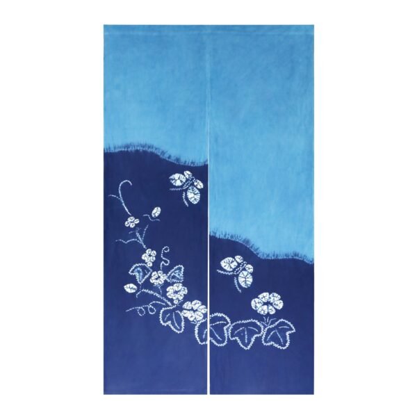 Rideau indigo Papillons et feuillage Rideau fendu bicolore bleu clair et indigo décoré de deux papillons et de feuilles